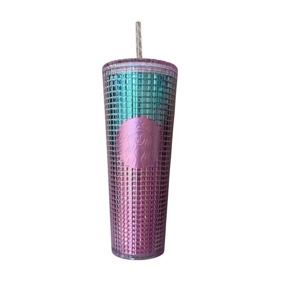 Starbucks Summer 2021 Collection mermaid pink and blue grid studded tumbler New